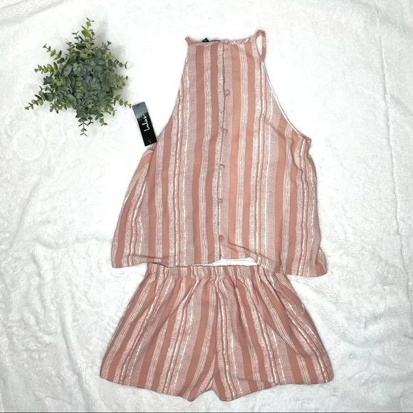 Lulu’s See You Smile Blush Pink Striped Romper Small Sleeveless Shorts - Picture 6 of 8
